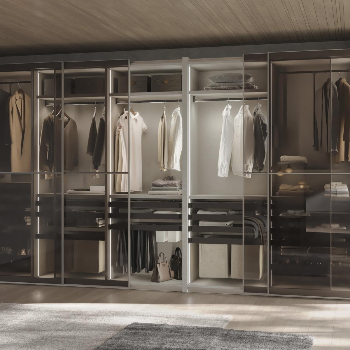 Bastidor con guías de cierre suave y extracción total para accesorios de armario Quartz