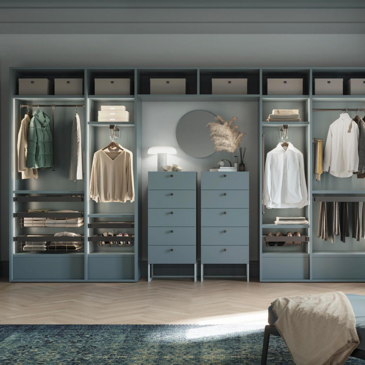 Bastidor con guías de cierre suave y extracción total para accesorios de armario Quartz