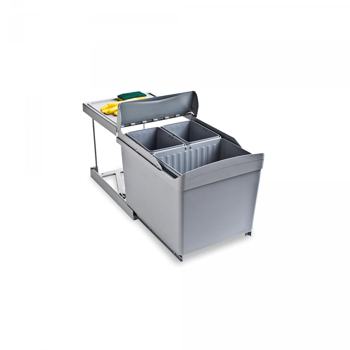 Contenedores de reciclaje para cocina, 1 x 16L + 2 x 7,5L, fijación inferior y extracción automática