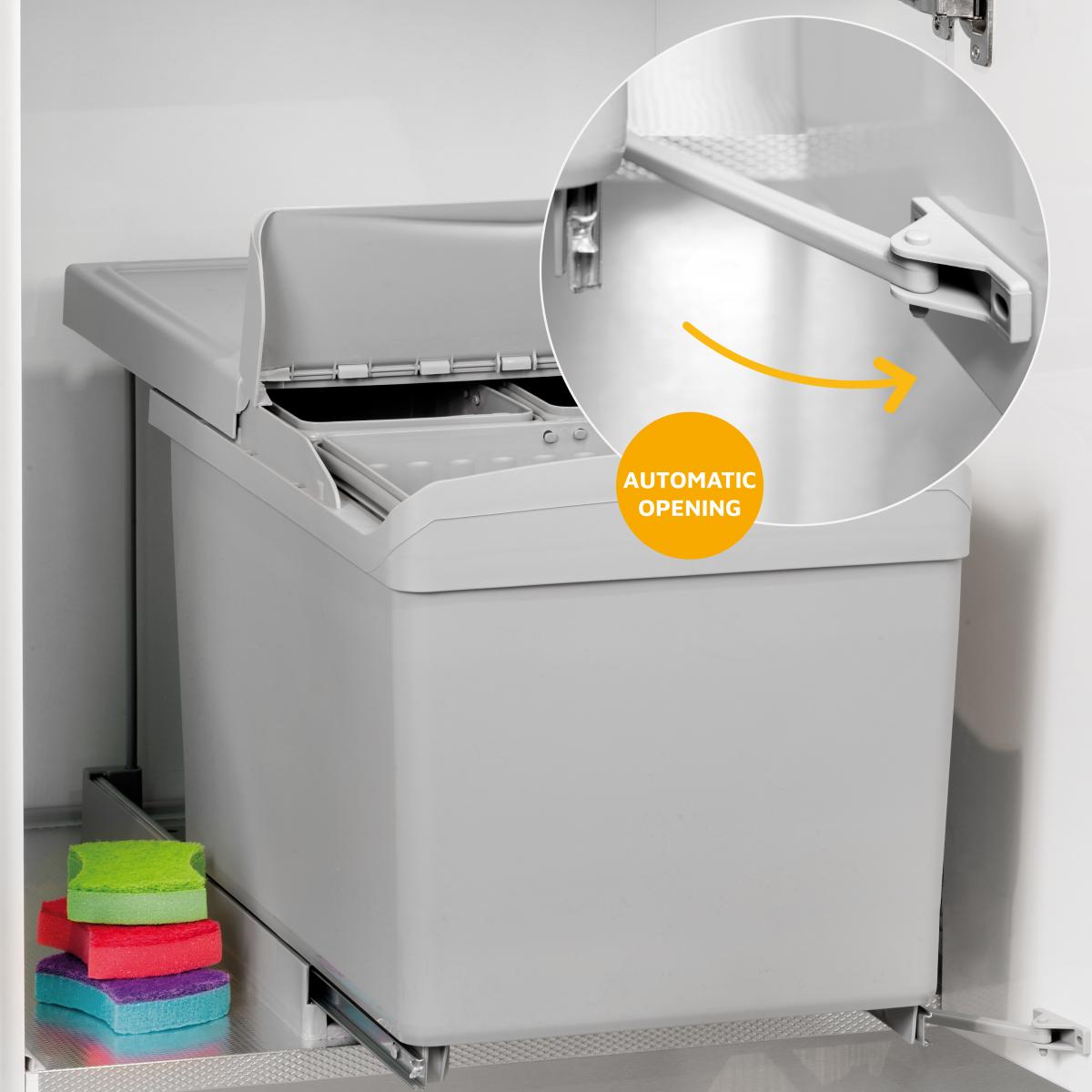 Contenedores de reciclaje para cocina, 1 x 16L + 2 x 7,5L, fijación inferior y extracción automática