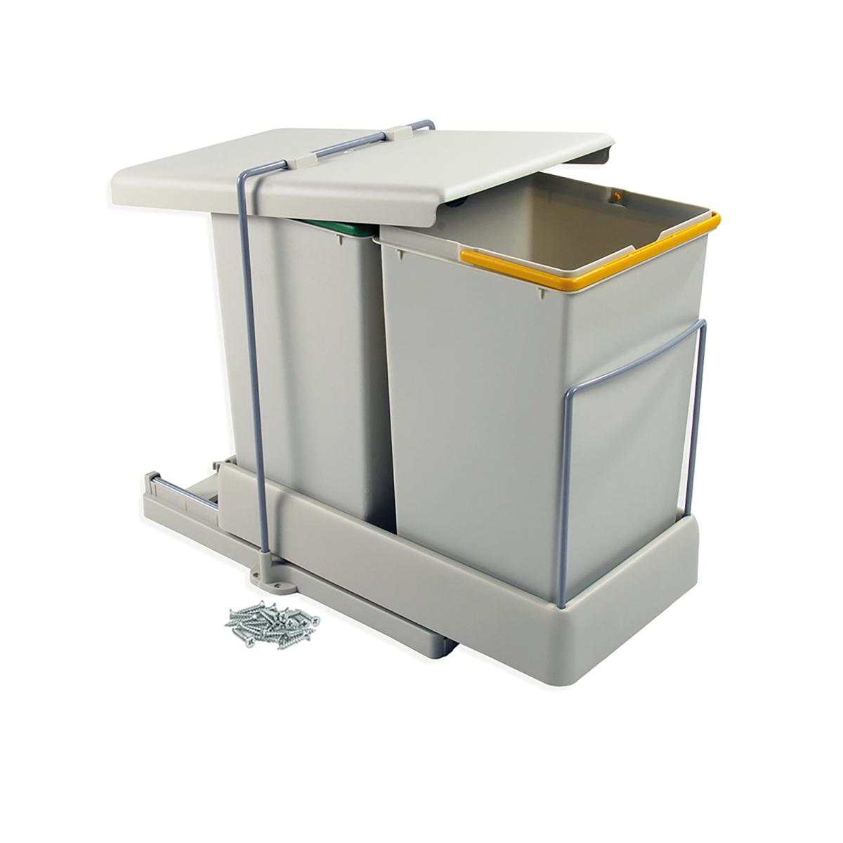 Contenedor de reciclaje de fijación inferior y extracción automática con 2 vasos de 14 litros