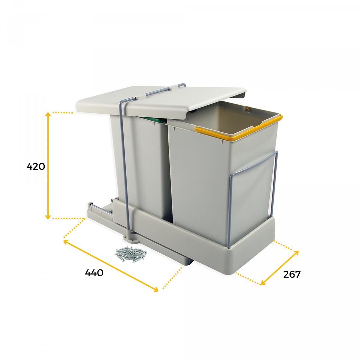 Contenedor de reciclaje de fijación inferior y extracción automática con 2 vasos de 14 litros