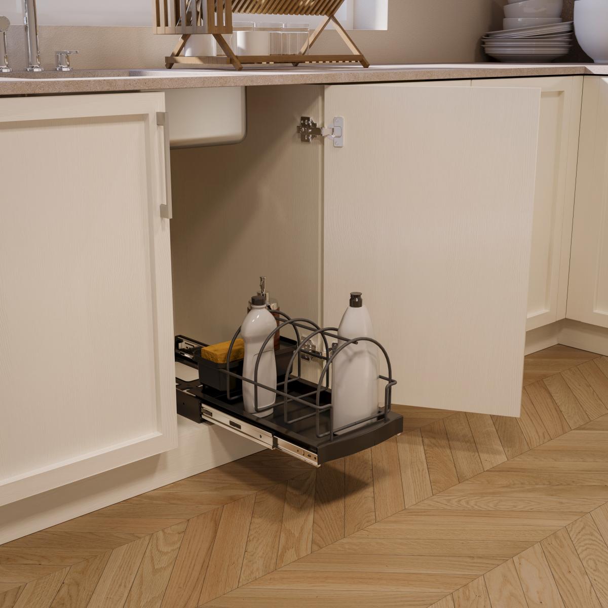 Bandeja para accesorios de cocina, fijación inferior y extracción manual