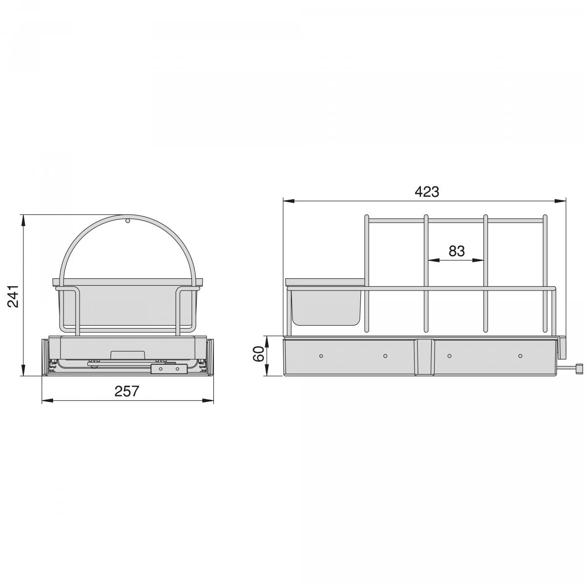 Bandeja para accesorios de cocina, fijación inferior y extracción manual