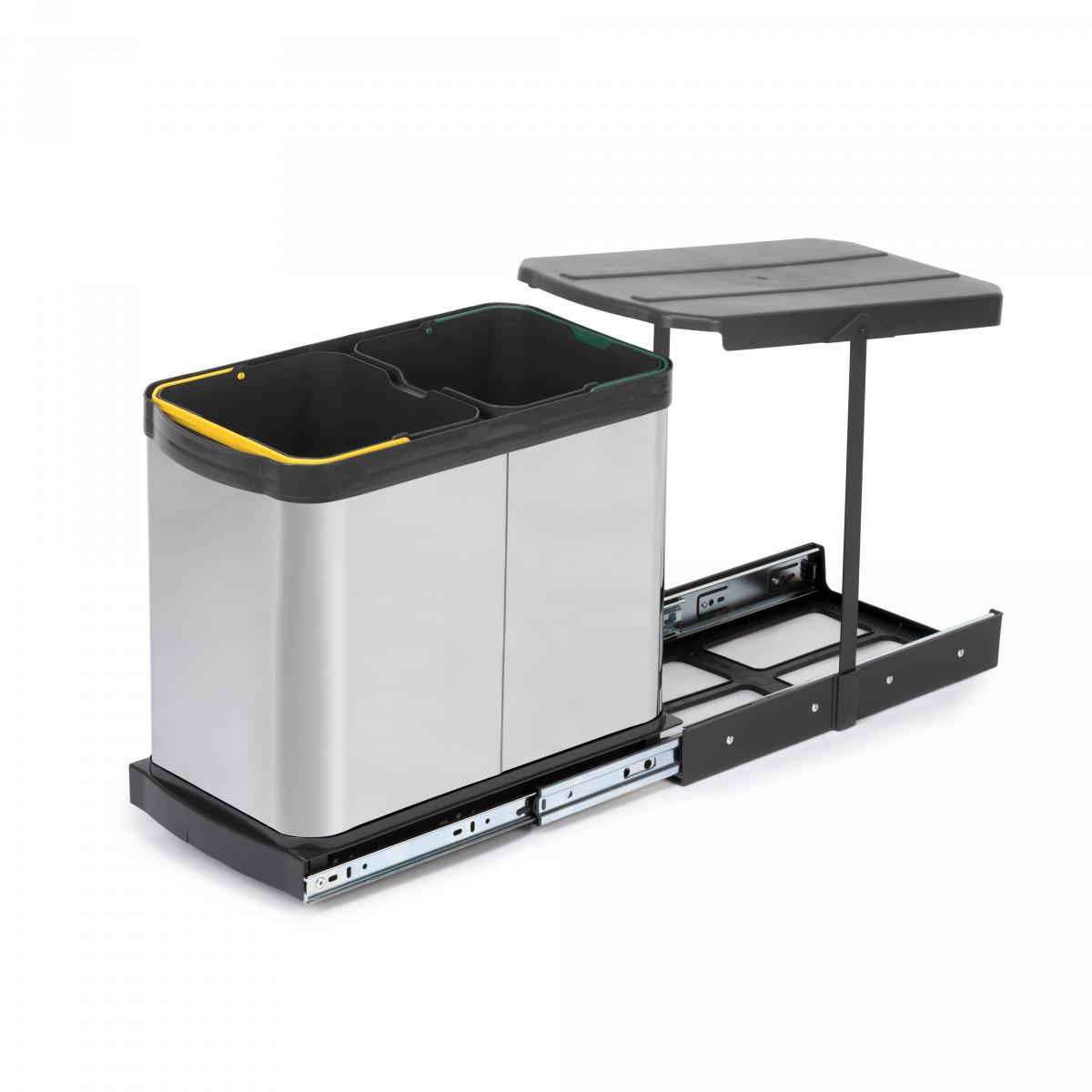 Contenedores de reciclaje Recycle Inox para cocina, 2 x 12 L, fijación inferior y extracción manual-automática