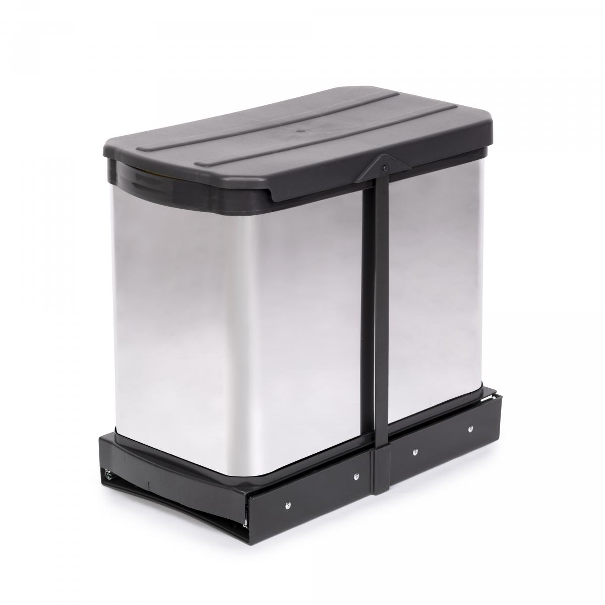 Contenedores de reciclaje Recycle Inox para cocina, 2 x 12 L, fijación inferior y extracción manual-automática