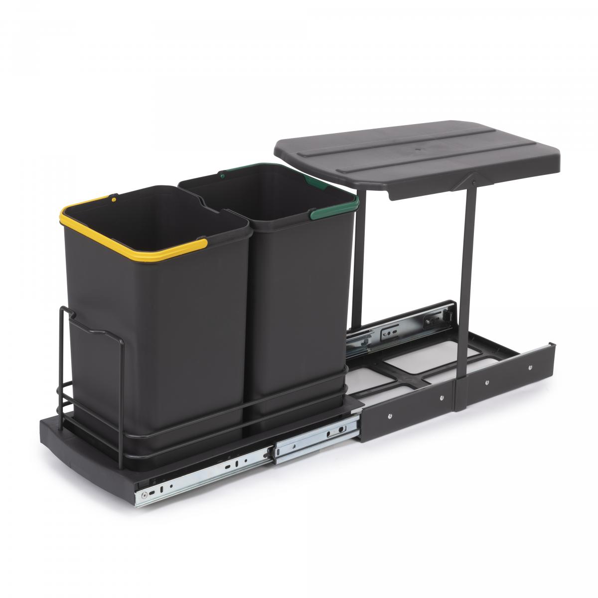 Contenedores de reciclaje Recycle para cocina, 2 x 12 L, fijación inferior y extracción manual-automática