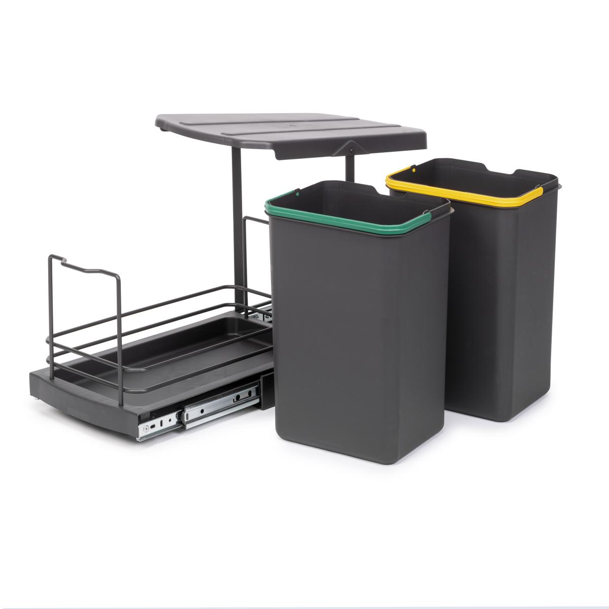 Contenedores de reciclaje Recycle para cocina, 2 x 12 L, fijación inferior y extracción manual