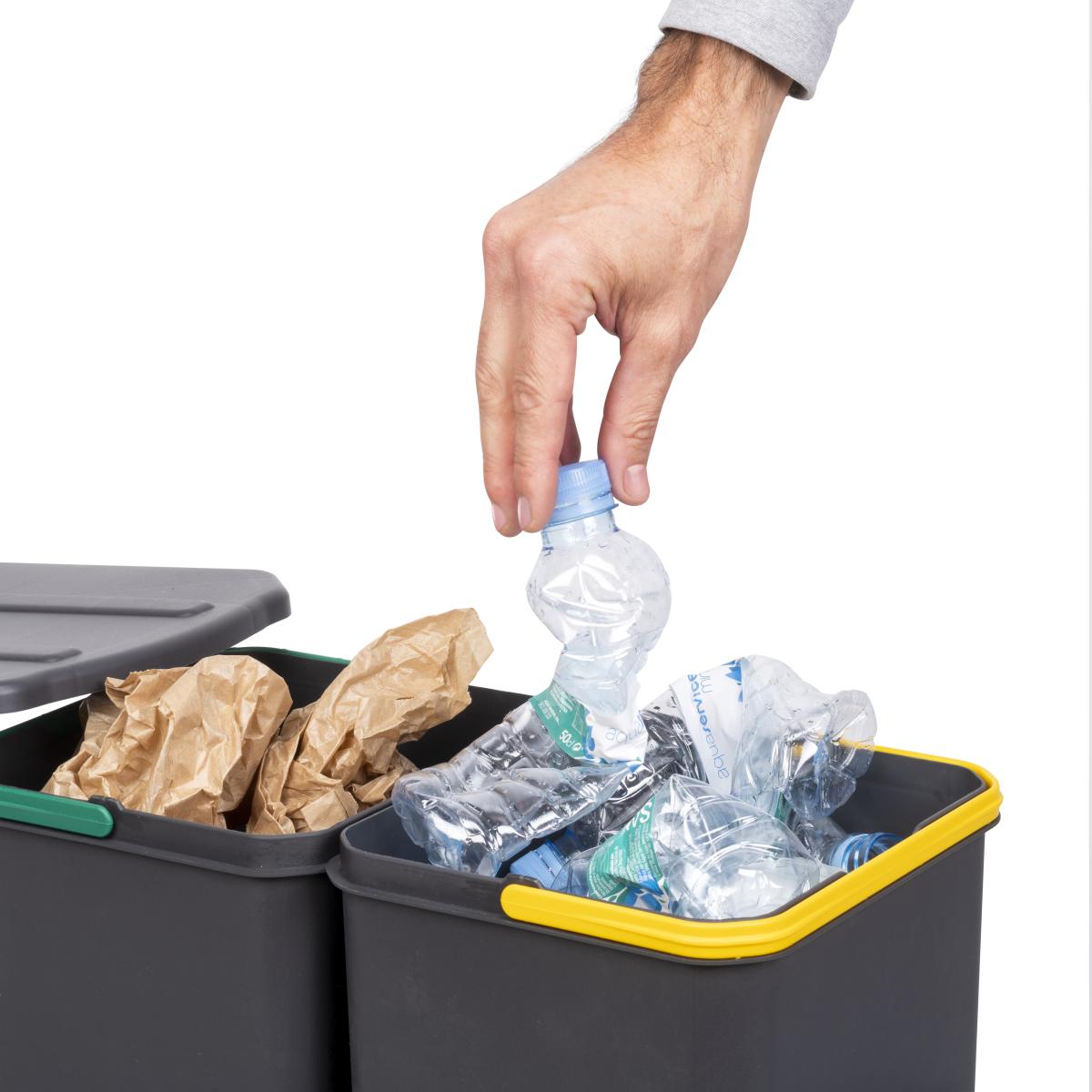 Contenedores de reciclaje Recycle para cocina, 2 x 12 L, fijación inferior y extracción manual