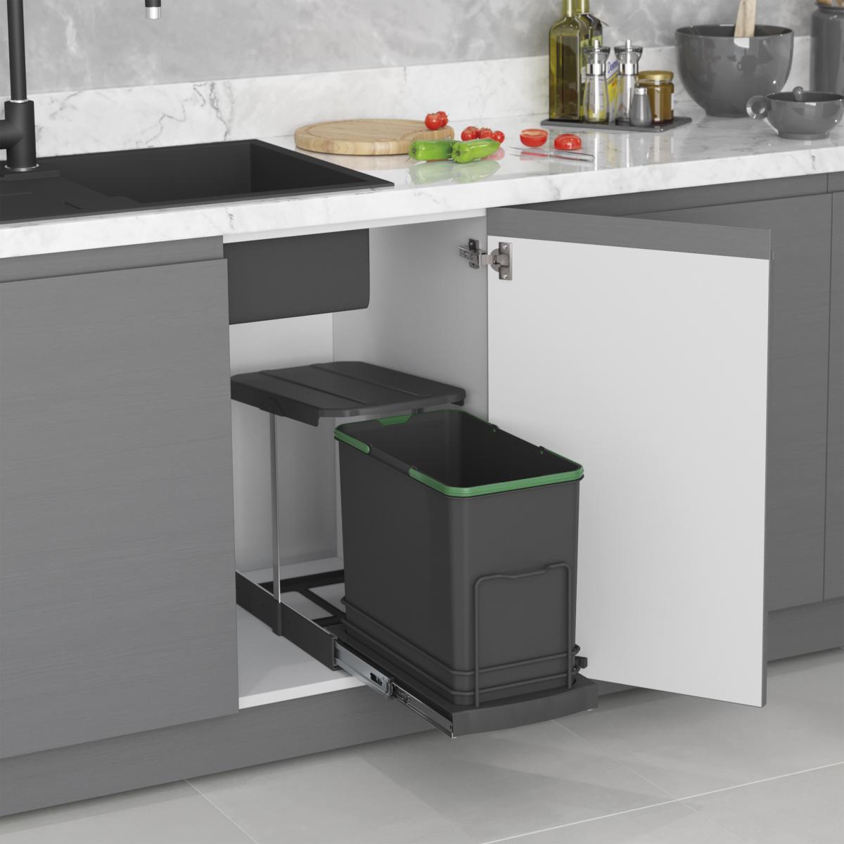 Contenedores de reciclaje Recycle para cocina, 24 L, fijación inferior y extracción manual-automática