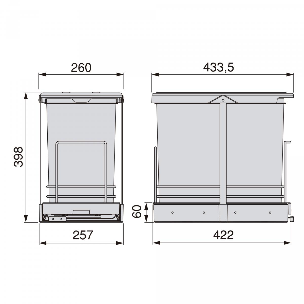 Contenedores de reciclaje Recycle para cocina, 24 L, fijación inferior y extracción manual-automática