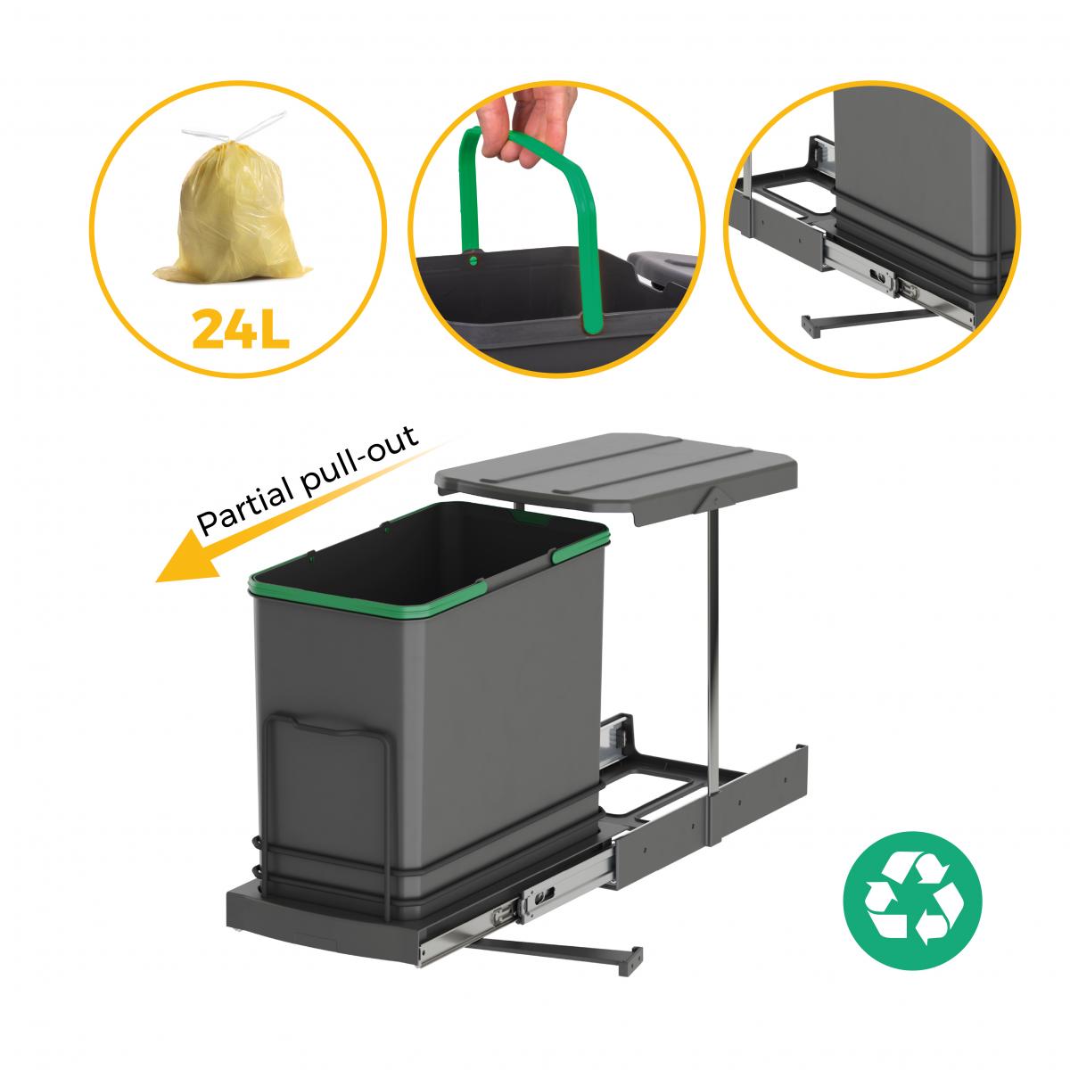 Contenedores de reciclaje Recycle para cocina, 24 L, fijación inferior y extracción manual-automática