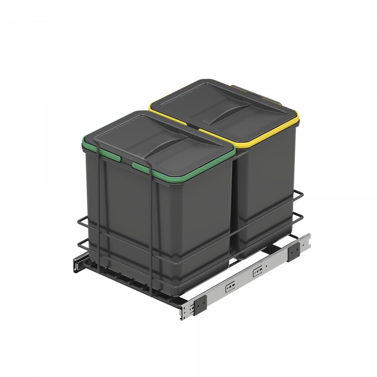 Contenedores de reciclaje Recycle para cocina, 2 x 16 L, fijación inferior y extracción manual