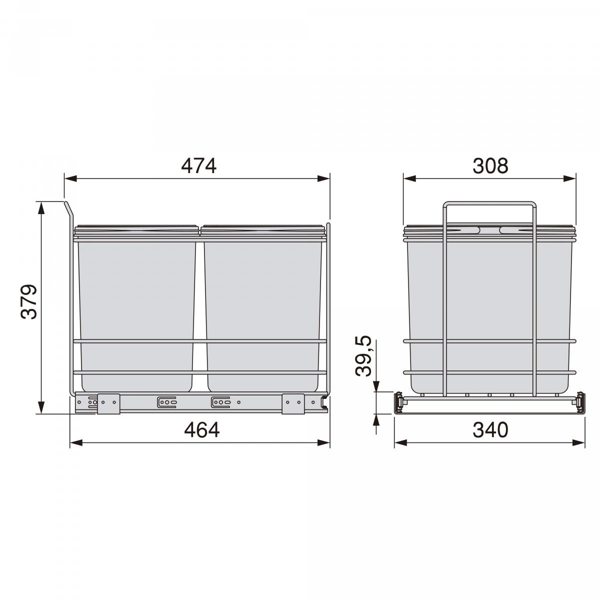 Contenedores de reciclaje Recycle para cocina, 2 x 16 L, fijación inferior y extracción manual
