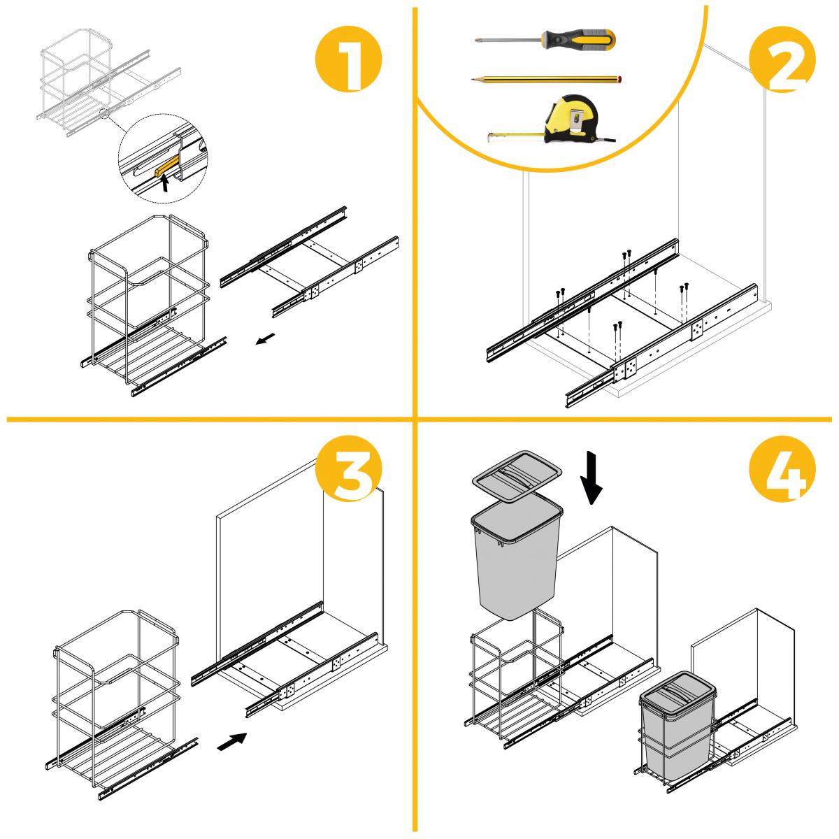 Contenedores de reciclaje Recycle para cocina, 1 x 35 L, fijación inferior y extracción manual