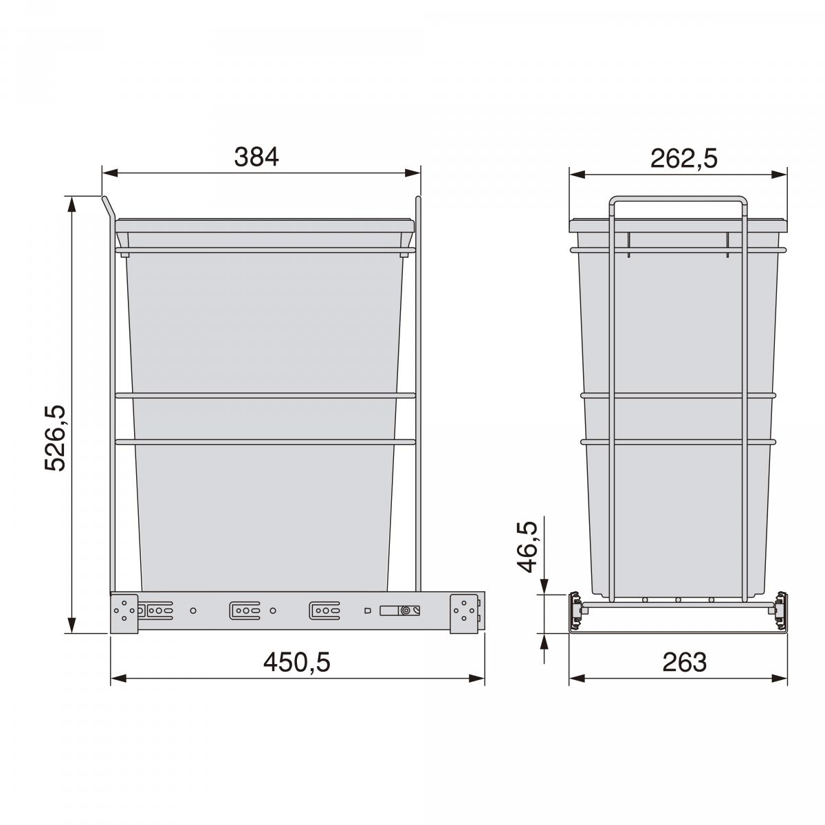 Contenedores de reciclaje Recycle para cocina, 1 x 35 L, fijación inferior y extracción manual