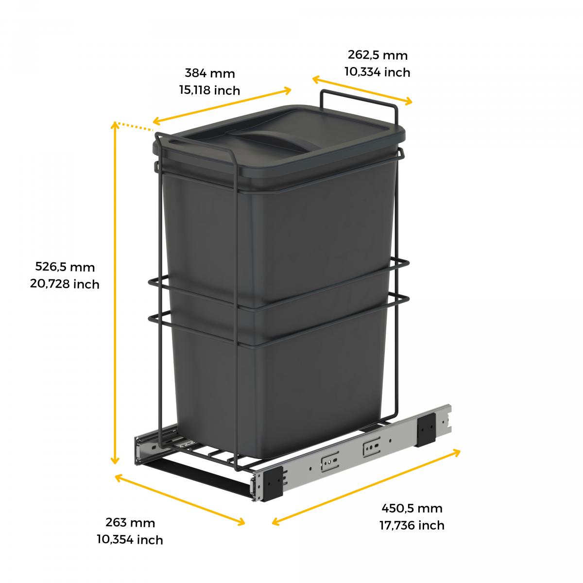 Contenedores de reciclaje Recycle para cocina, 1 x 35 L, fijación inferior y extracción manual