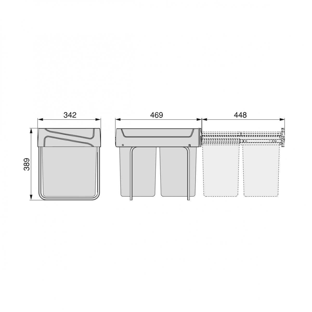 Contenedores de reciclaje Recycle para cocina, 2 x 20 L, fijación inferior y extracción manual.