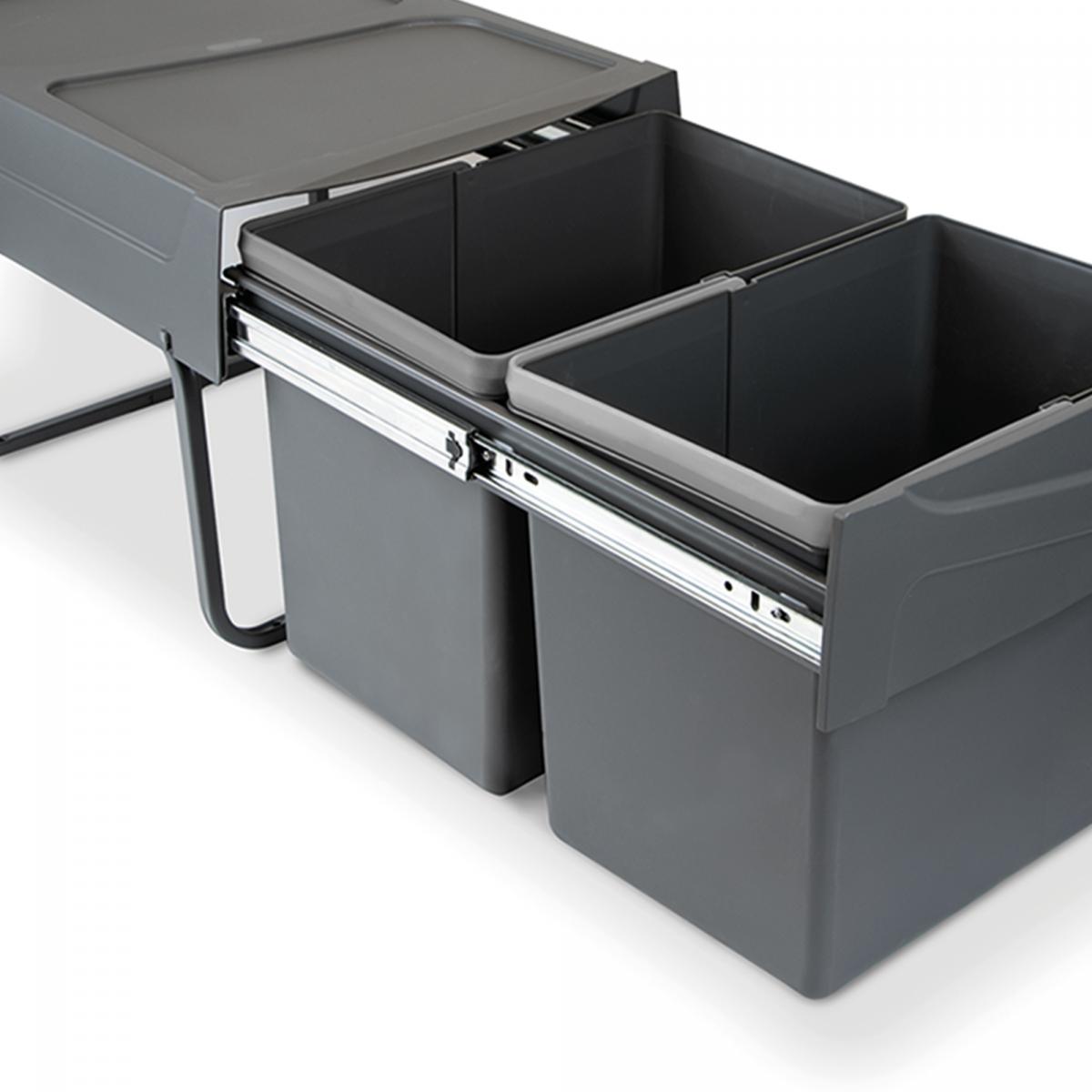 Contenedores de reciclaje para cocina, 2 x 15 L, fijación inferior y extracción manual