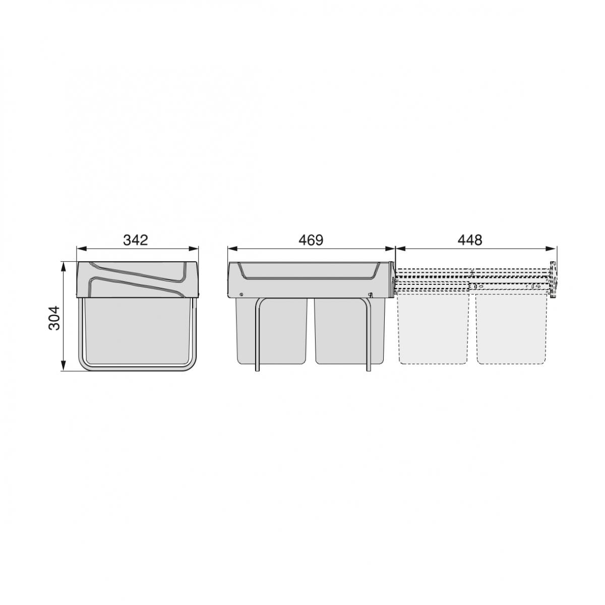 Contenedores de reciclaje para cocina, 2 x 15 L, fijación inferior y extracción manual