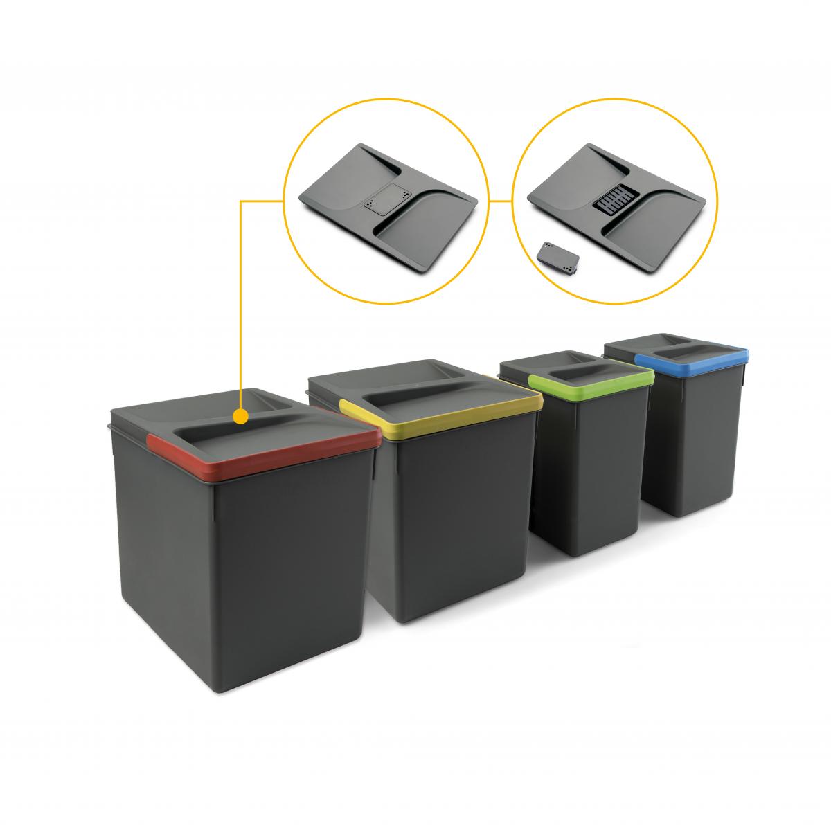 Contenedores para cajón de cocina Recycle con tapa anti olores, Altura 216