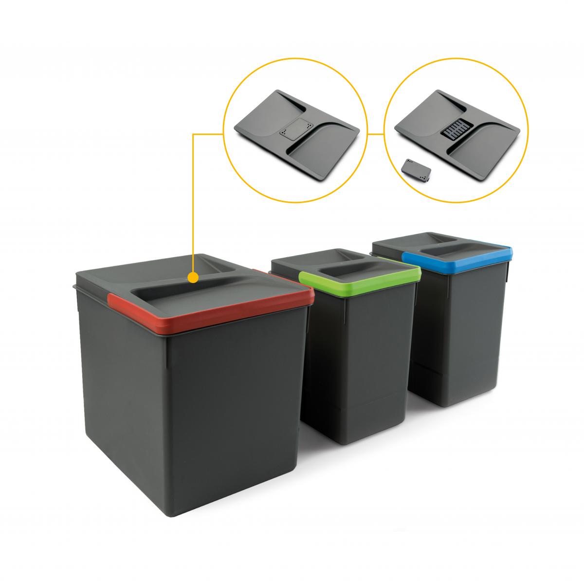 Contenedores para cajón de cocina Recycle con tapa anti olores, Altura 266