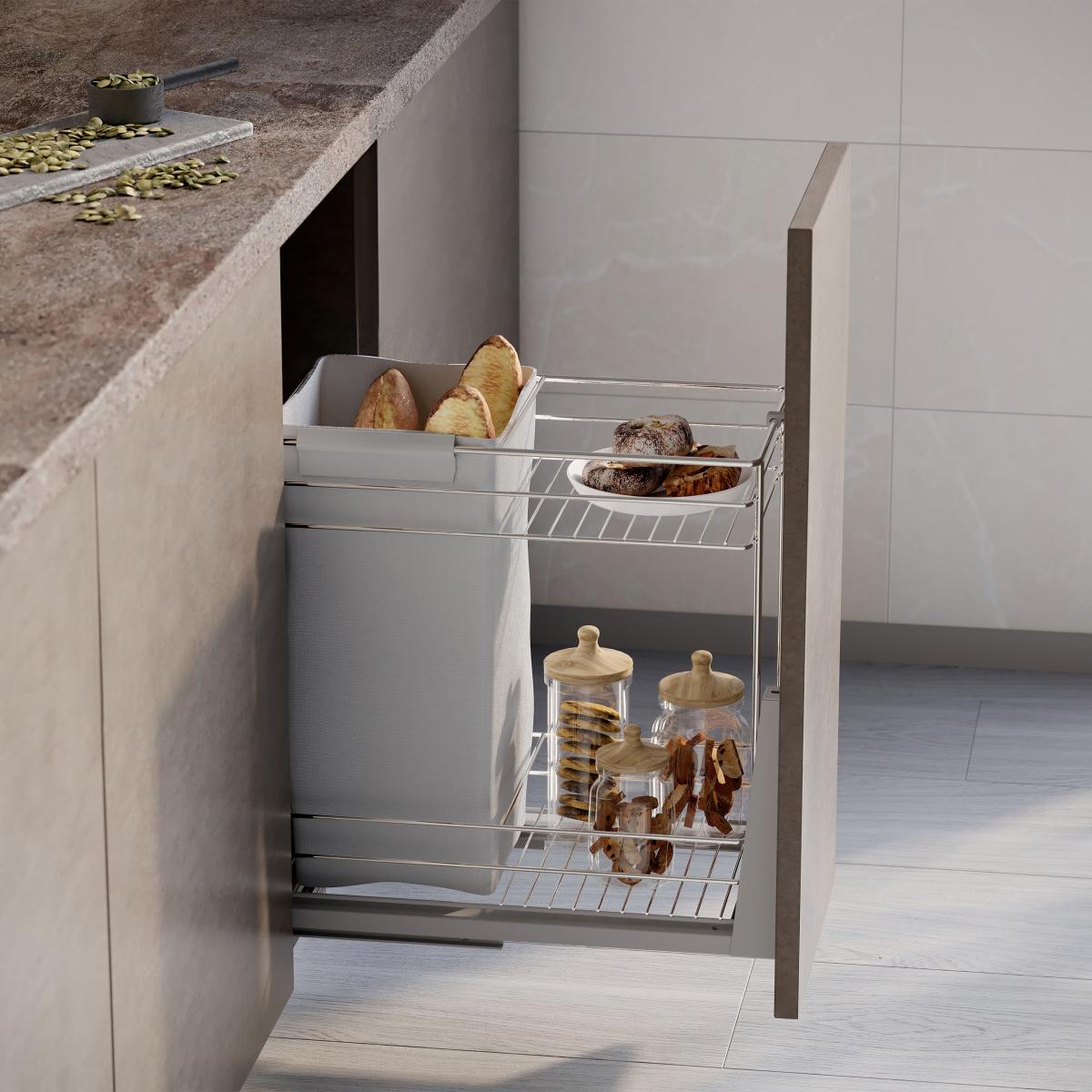 Carro extraíble con cestas y panero Supra de fijación inferior con cierre suave