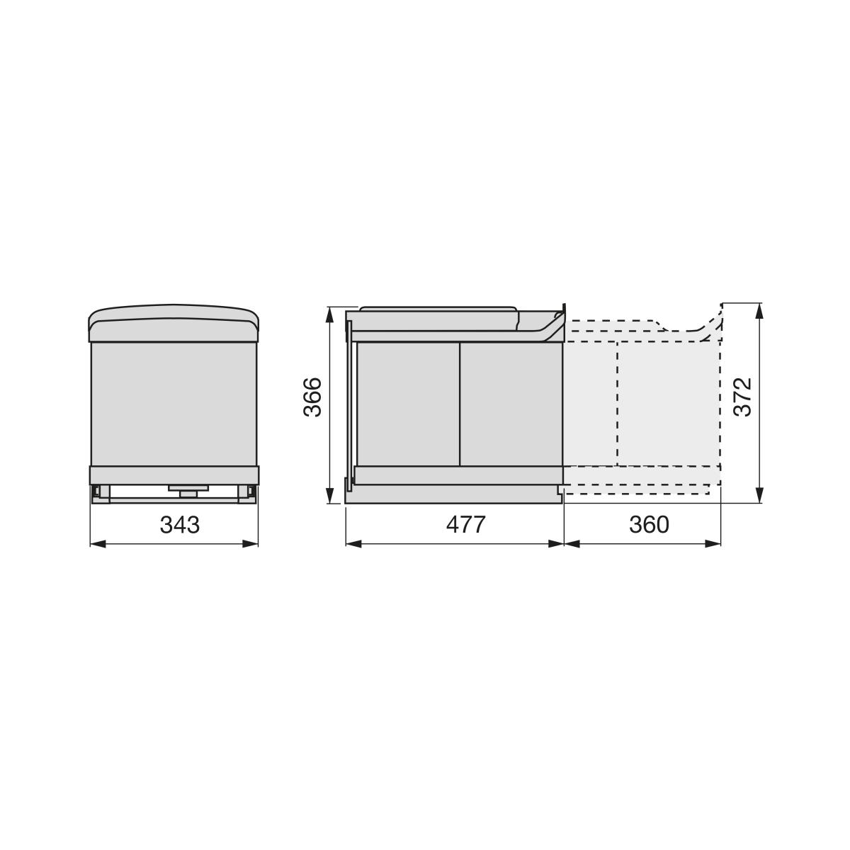 Contenedores de reciclaje para cocina, 2 x 16 litros, fijación inferior y extracción automática