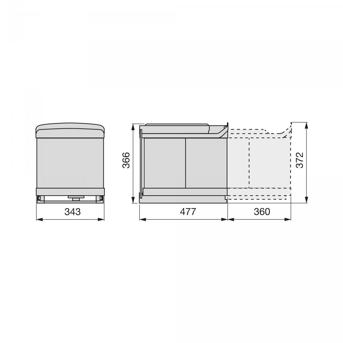Contenedores de reciclaje para cocina, 2 x 16 litros, fijación inferior y extracción automática