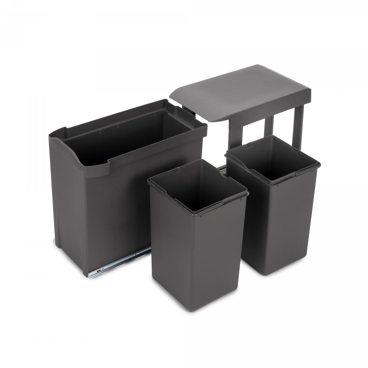 Contenedores de reciclaje para cocina, 2 x 14L, fijación inferior y extracción automática