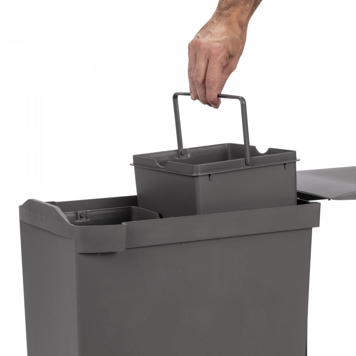 Contenedores de reciclaje para cocina, 2 x 14L, fijación inferior y extracción automática