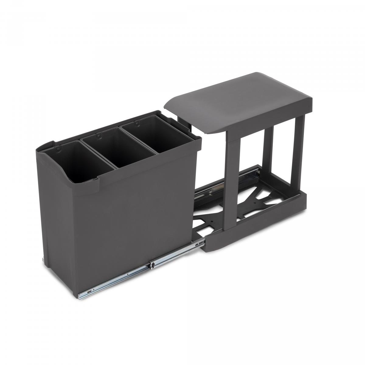 Contenedores de reciclaje para cocina, 3 x 10L, fijación inferior y extracción automática