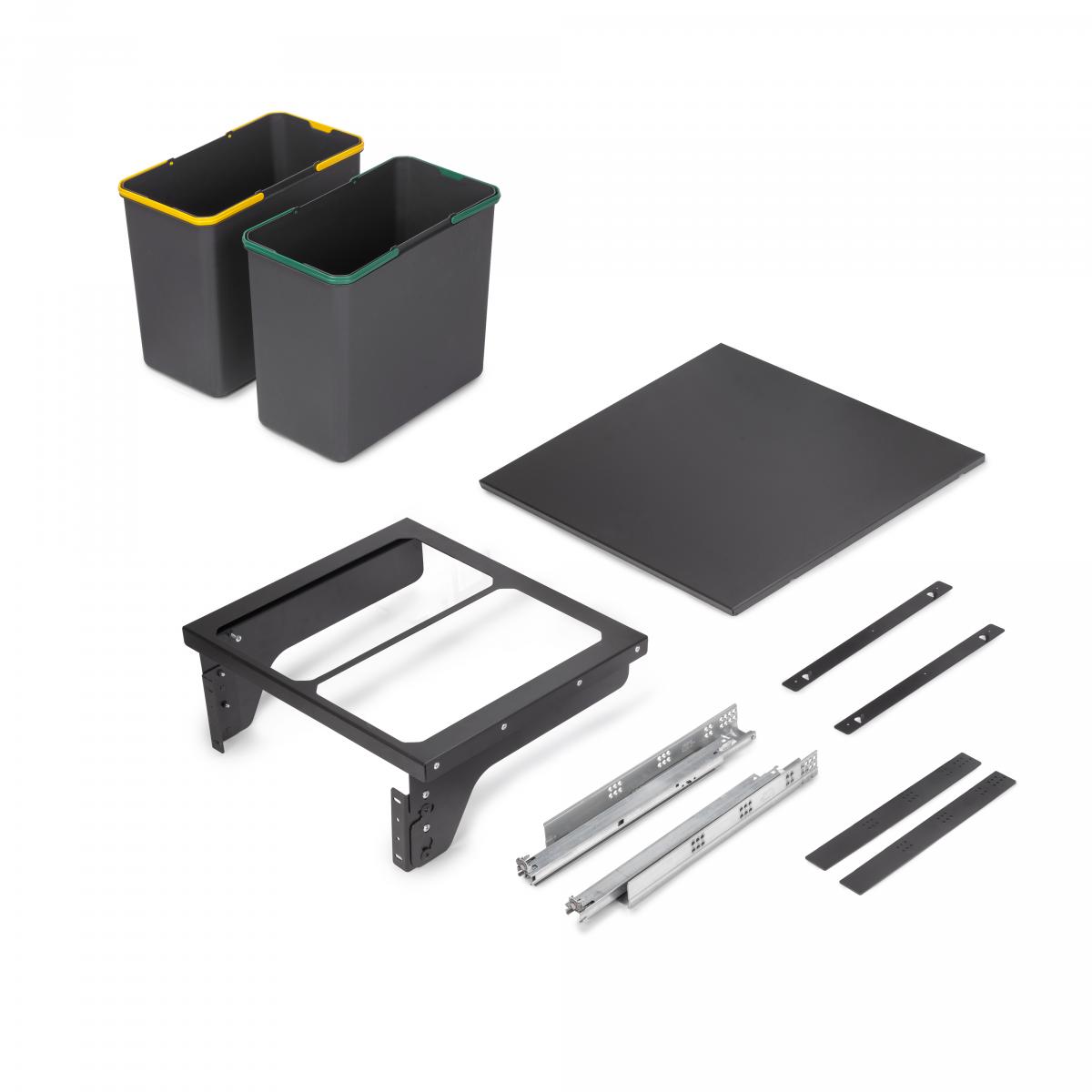 Contenedor de reciclaje Recycle de 2 x 24L para cocina de fijación lateral y extracción manual