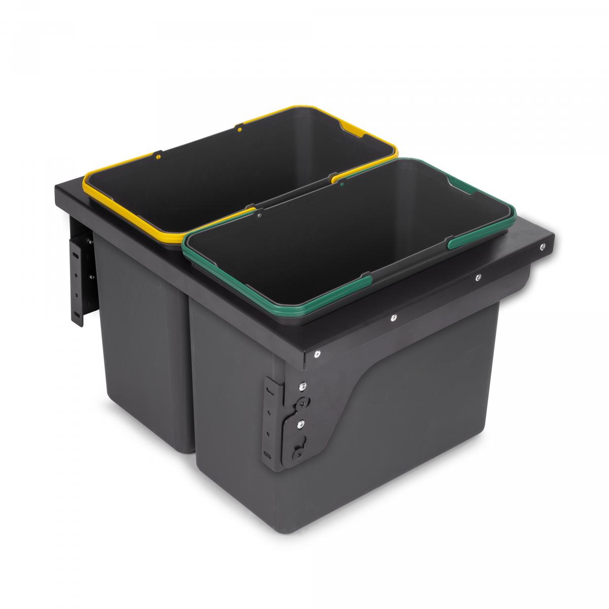 Contenedor de reciclaje Recycle de 2 x 24L para cocina de fijación lateral y extracción manual
