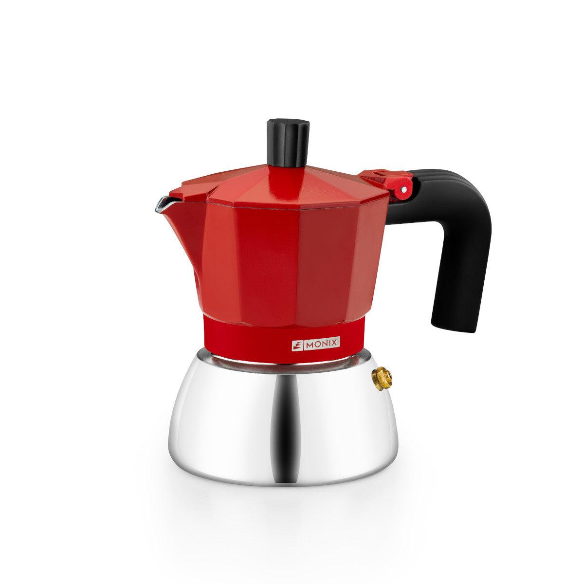 CAFETERA ITALIANA MONIX M863103 INDUCTION INOX 3 TAZAS RED