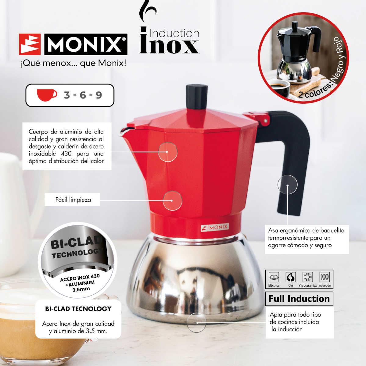 CAFETERA ITALIANA MONIX M863103 INDUCTION INOX 3 TAZAS RED