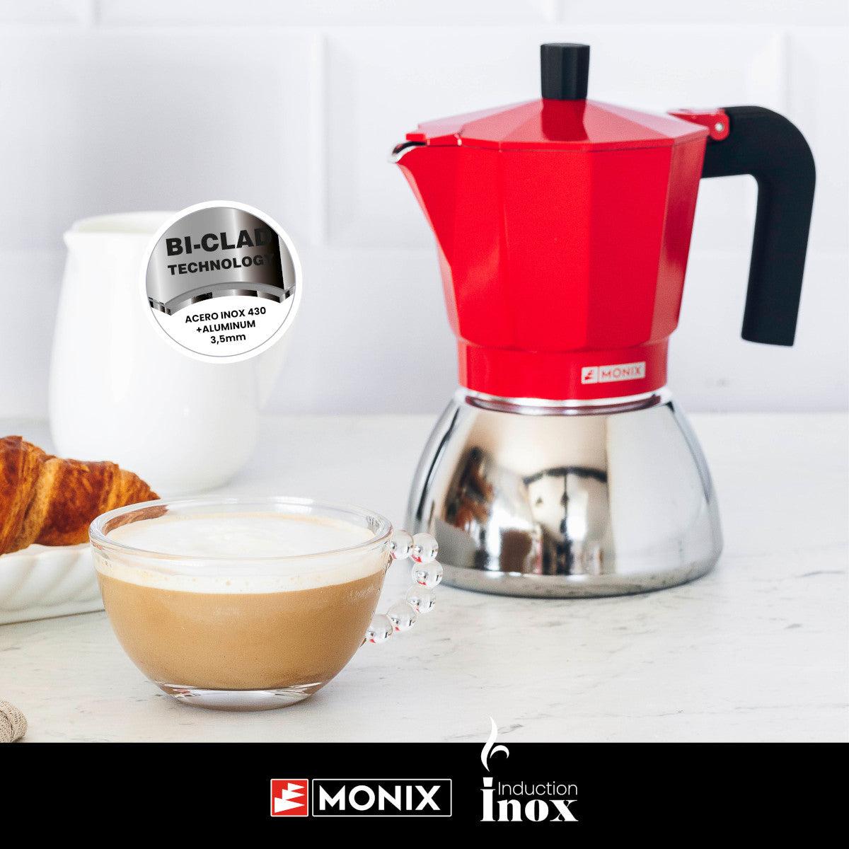CAFETERA ITALIANA MONIX M863103 INDUCTION INOX 3 TAZAS RED