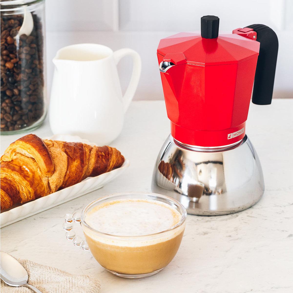 CAFETERA ITALIANA MONIX M863103 INDUCTION INOX 3 TAZAS RED