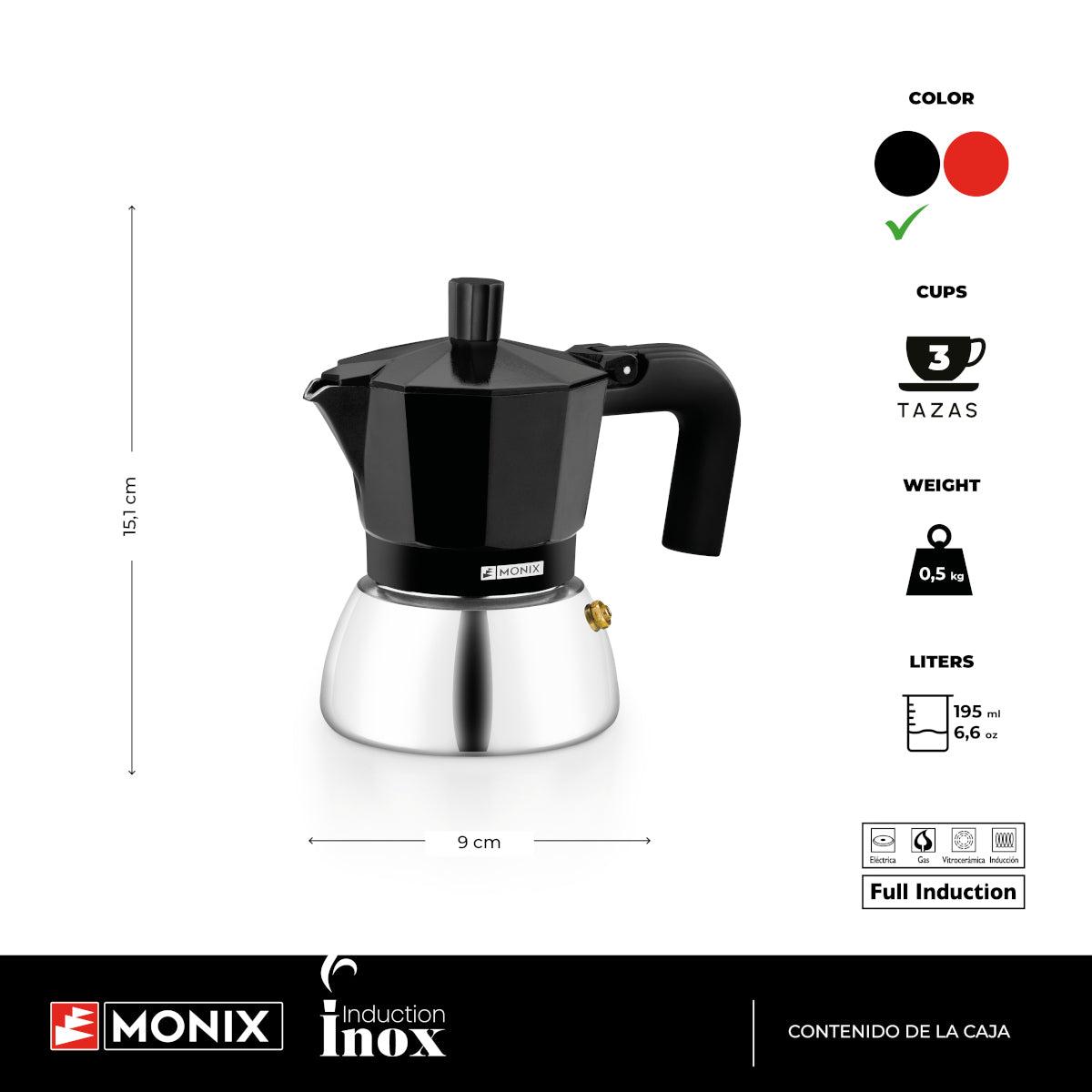 CAFETERA ITALIANA MONIX M863003 INDUCTION INOX 3 TAZAS BLACK