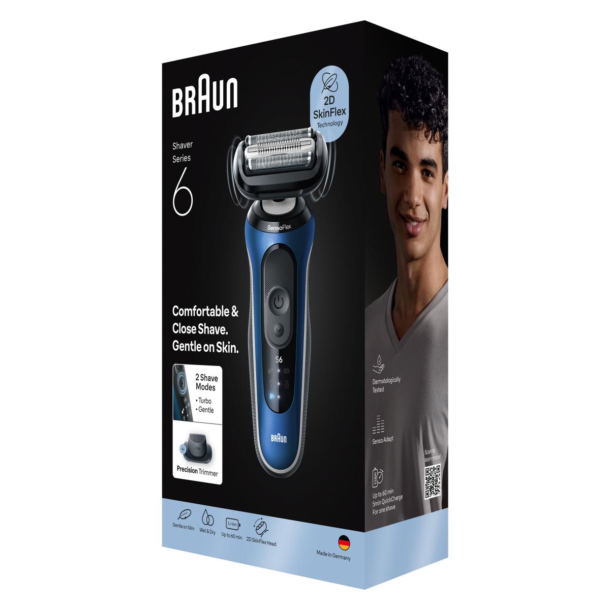 AFEITADORA BRAUN CUIDADO PERSONAL 62-B1200S SERIE 6 AUT. 60MIN WET&DRY 2 MODOS