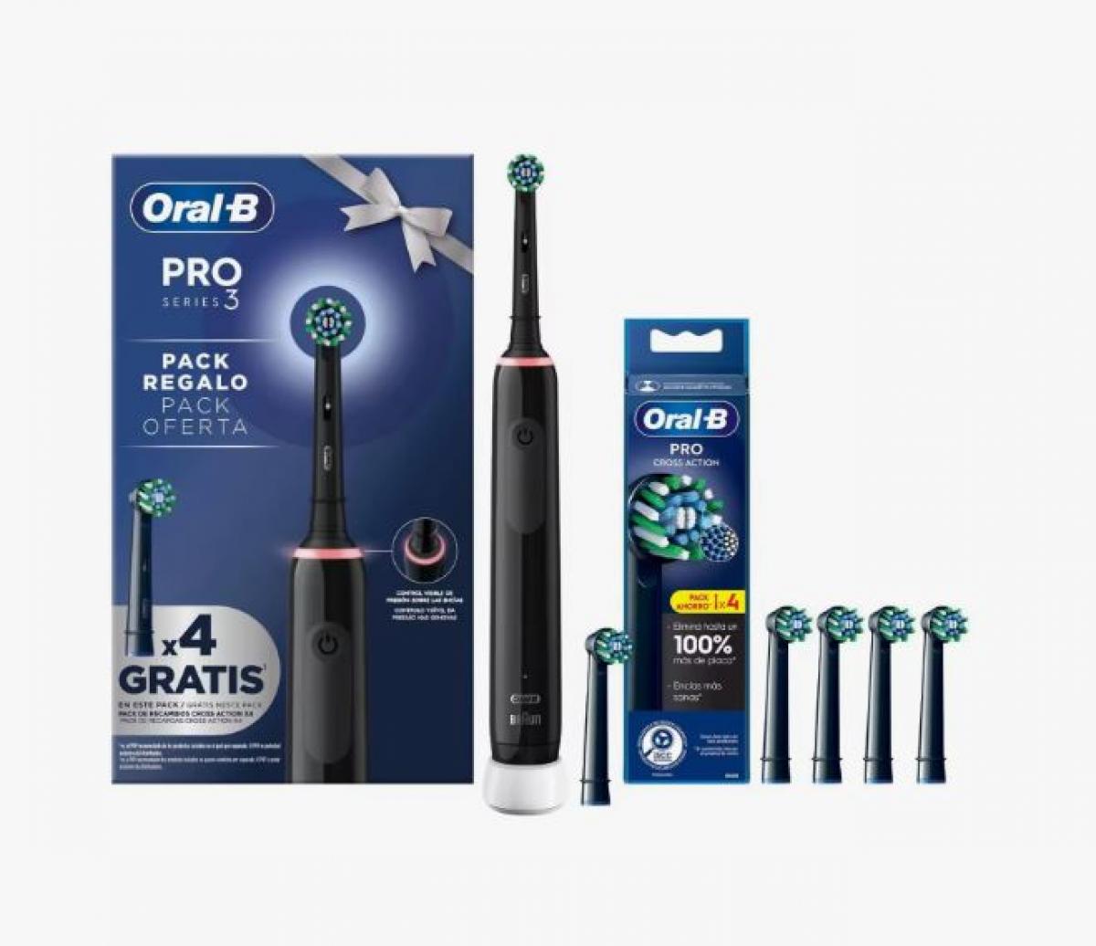 DENTAL ORAL B PRO 3 NEGRO PACK NAVIDAD + REGALO 4 REC.CROSS ACTION