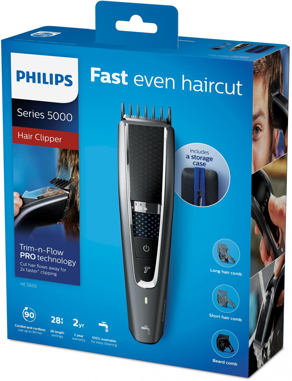 CORTAPELOS PHILIPS HC5650-15 90MIN AUT.TURBO, 3 PEINES, ESTUCHE
