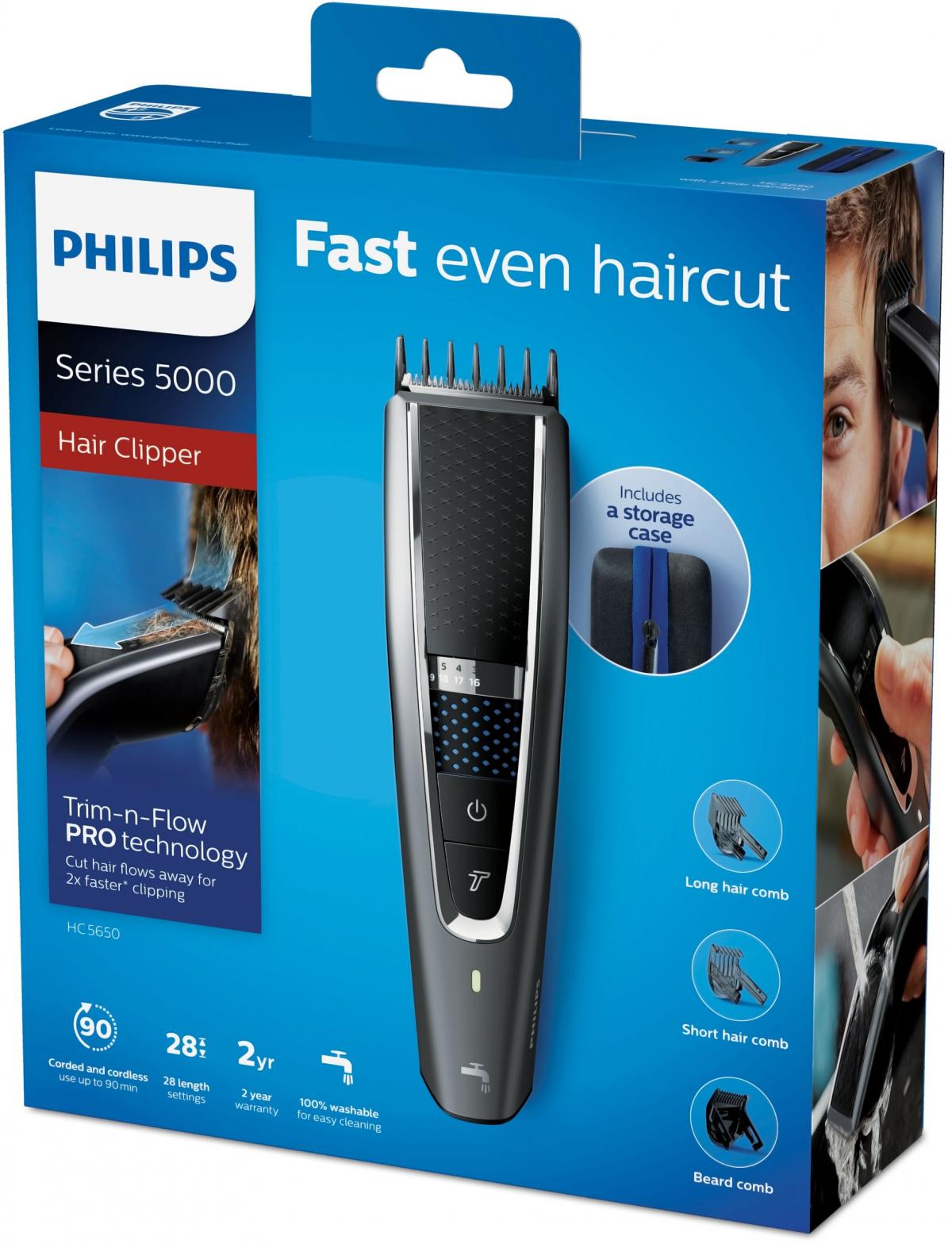CORTAPELOS PHILIPS HC5650-15 90MIN AUT.TURBO, 3 PEINES, ESTUCHE