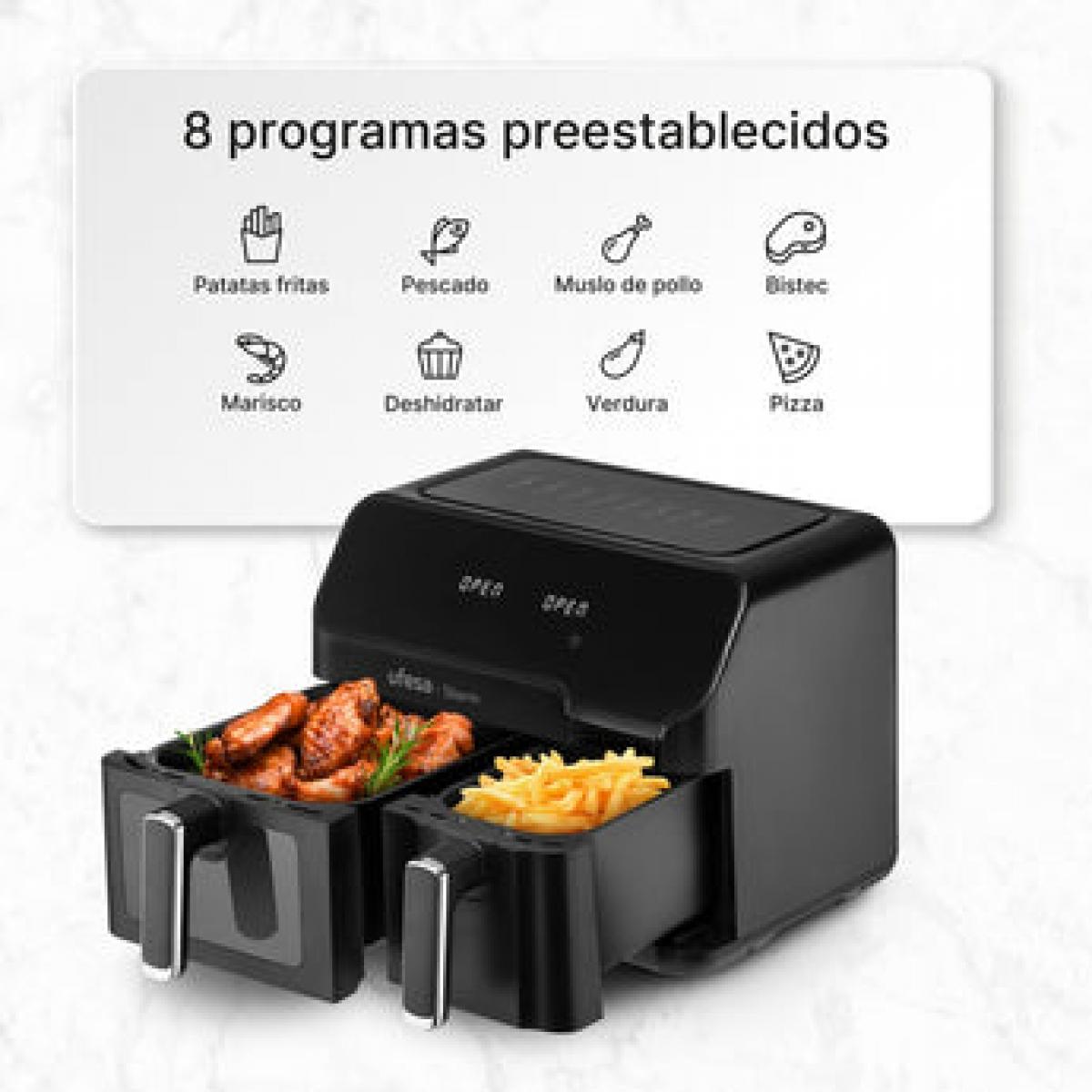 FREIDORA SIN ACEITE UFESA 72805565 STORM 2700W 9L (5,5L+3,5L) DOBLE CUBETA