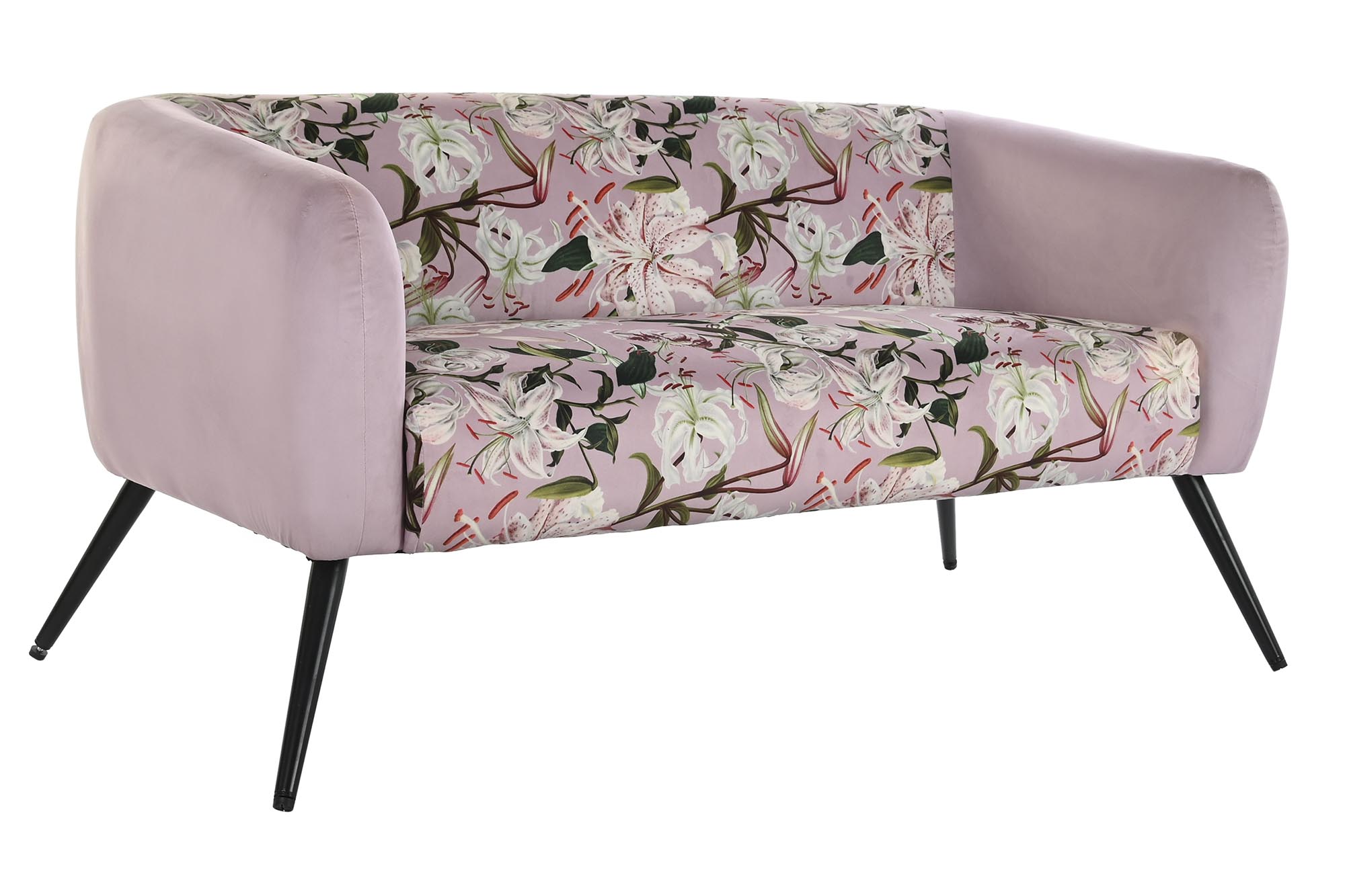 Sofa poliester metal 140x71x71 flores rosa