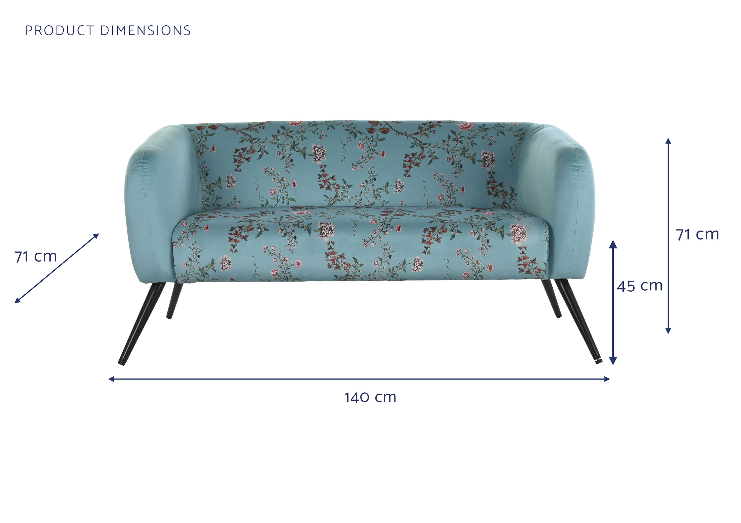 Sofa poliester metal 140x71x71 flores rama verde