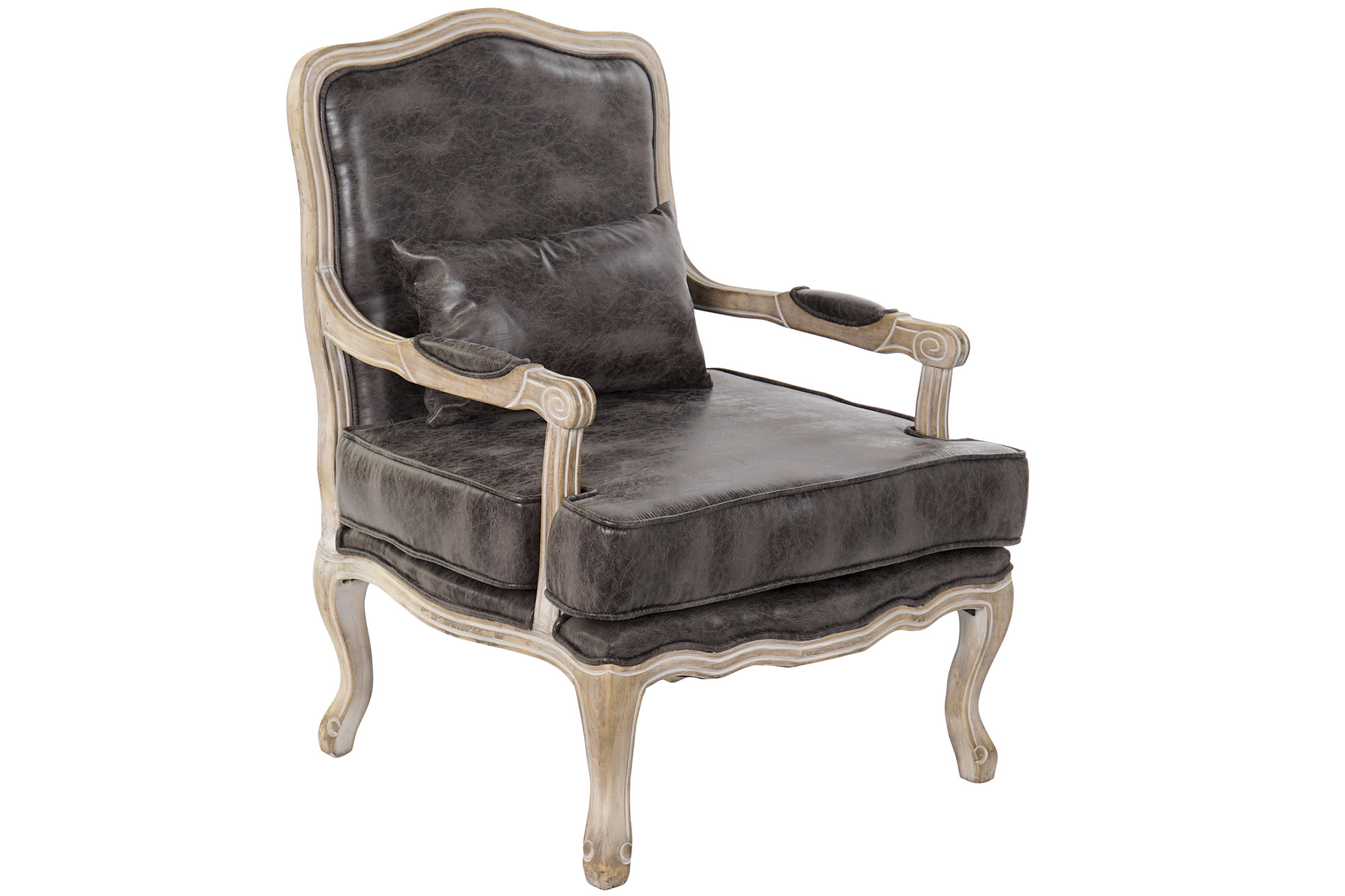 Sillon pu rubberwood 70x66x94 desgastado marron
