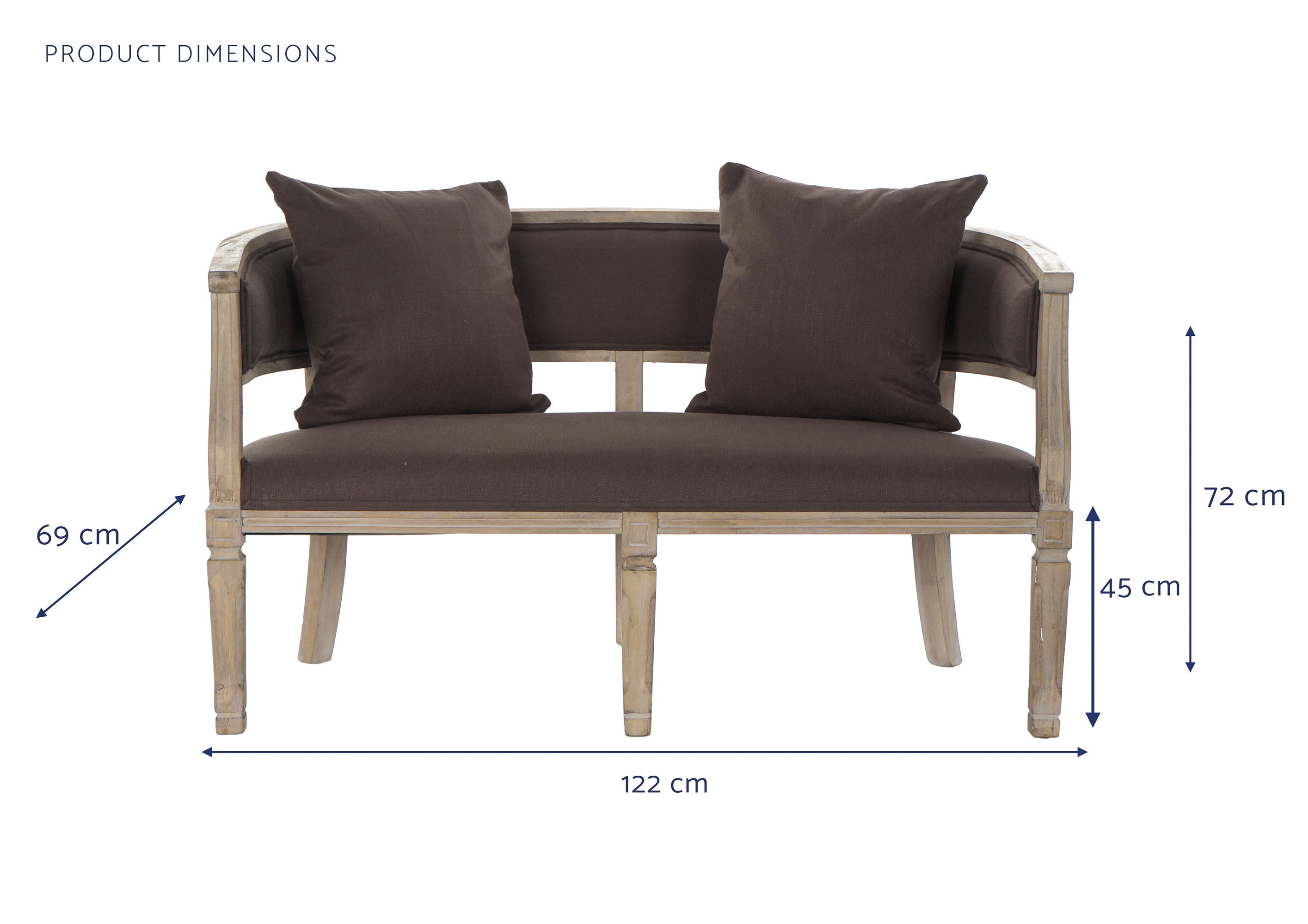 Sofa lino rubberwood 122x69x72 2 plazas marron
