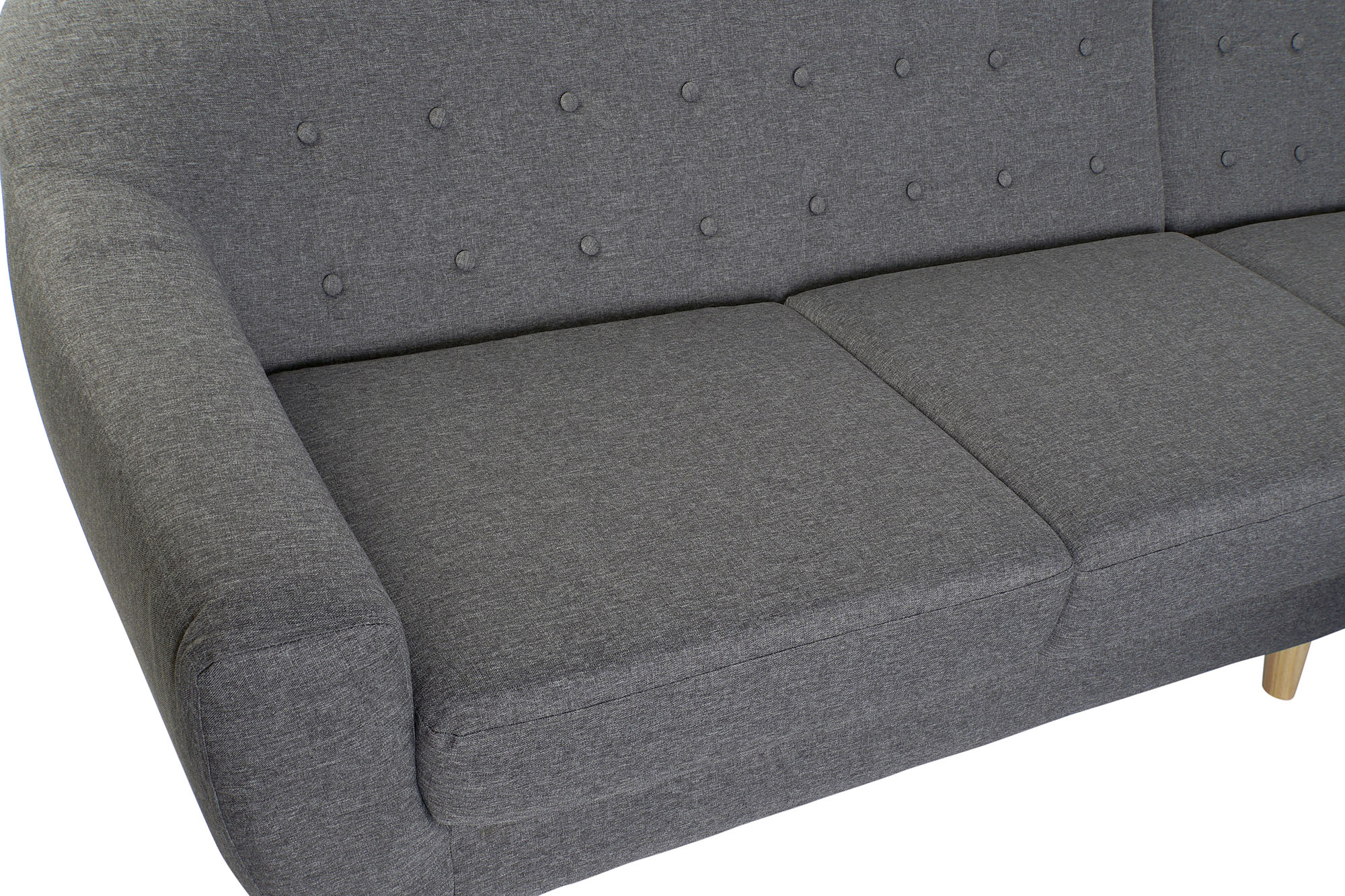 Sofa poliester rubberwood 230x144x84 3 plazas gris