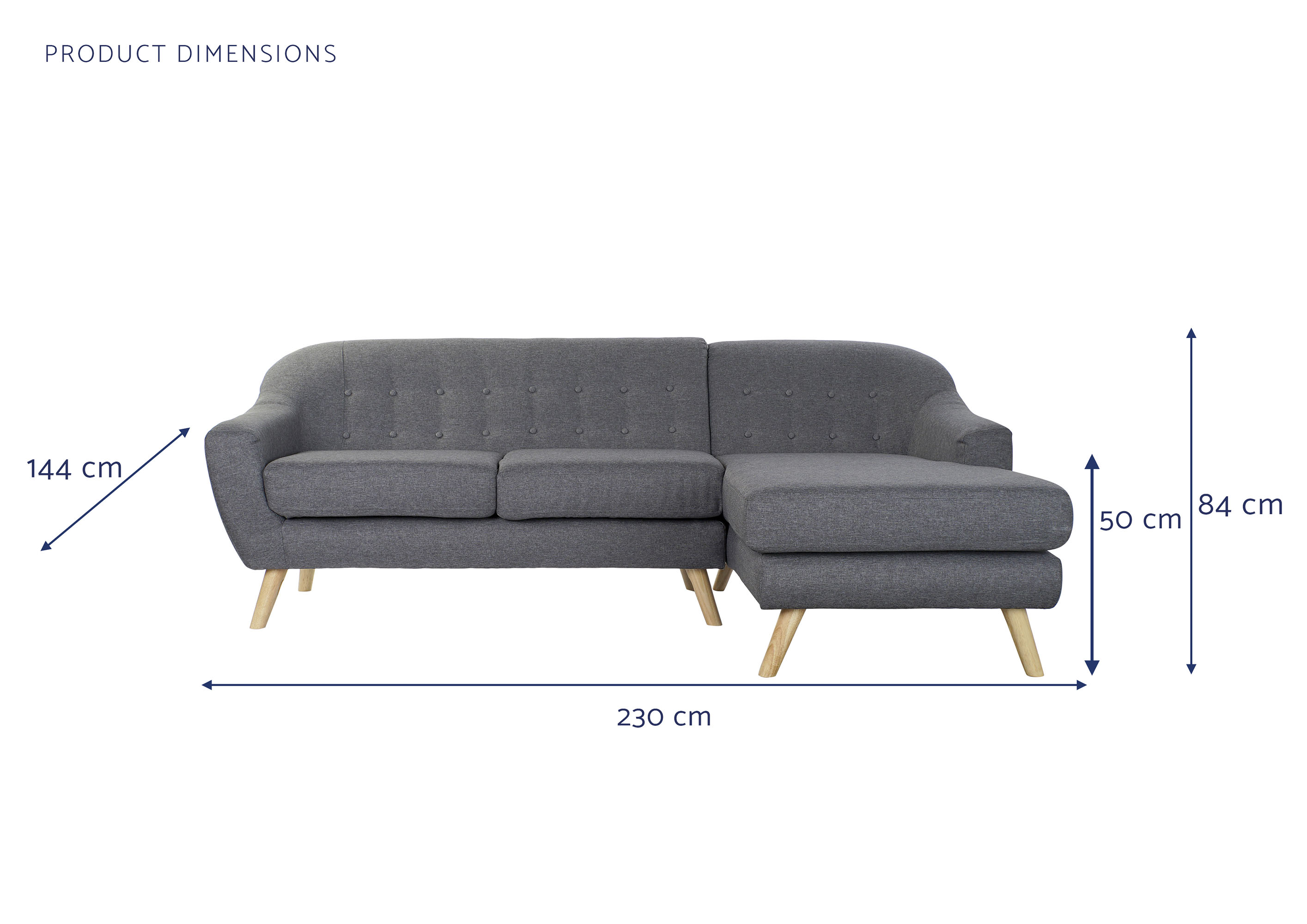 Sofa poliester rubberwood 230x144x84 3 plazas gris